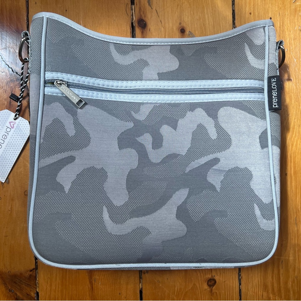 NWT PreneLOVE Gray Camouflage Crossbody Bag